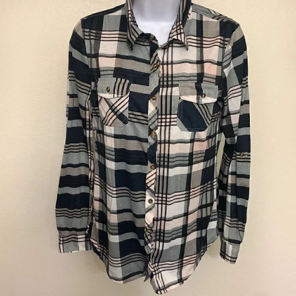 PASSPORT, long sleeve, button down,  small, plaid, great condition
